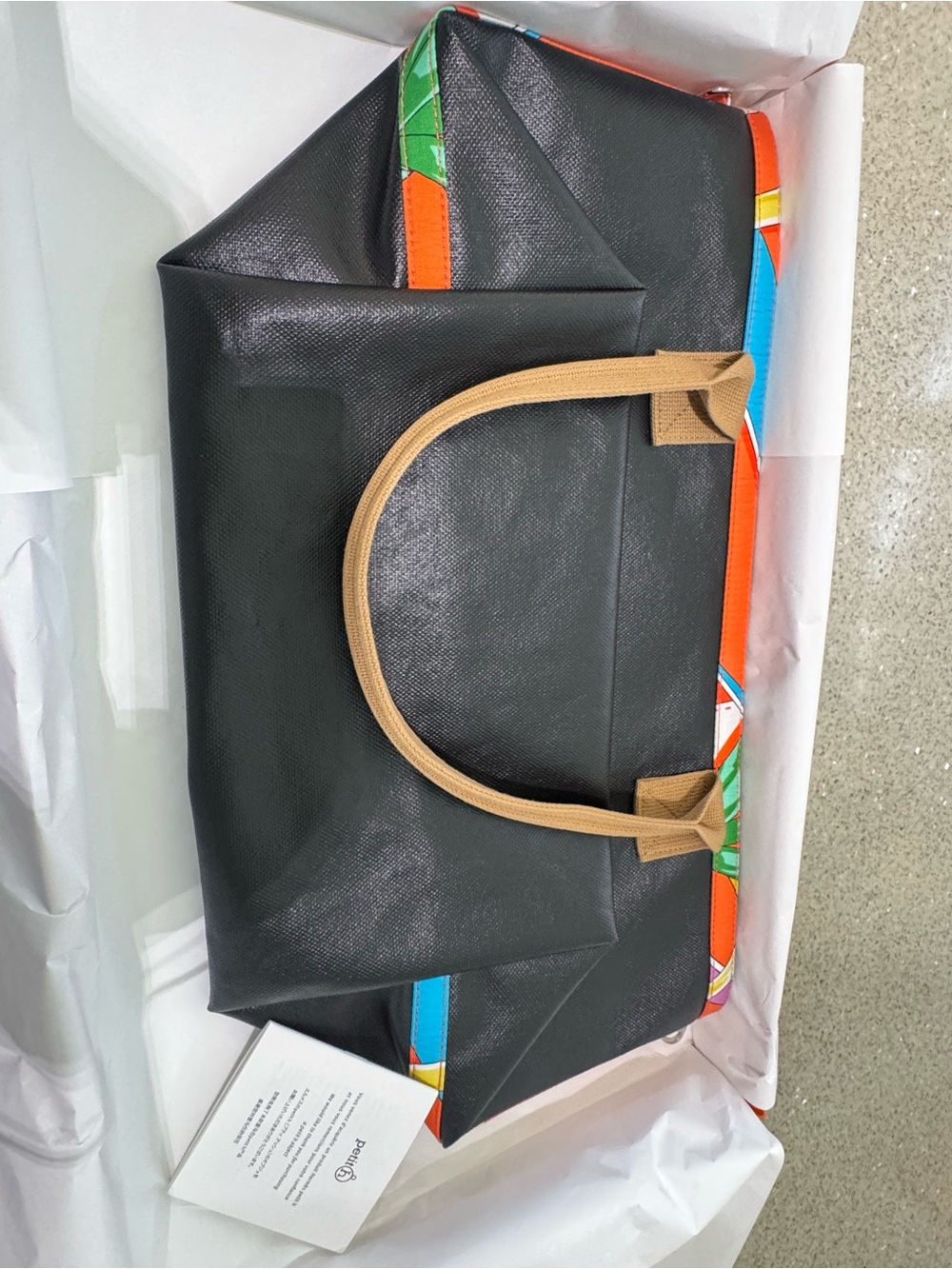‘26 Hermes Petit h Wax-Canvas Tote w/ Silk Print Ribbing & Contrast Top Handles - Picture 11 of 16